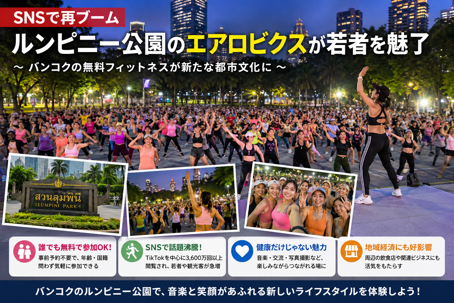 SNSで再ブーム、バンコク・ルンピニー公園のエアロビクスが若者を魅了