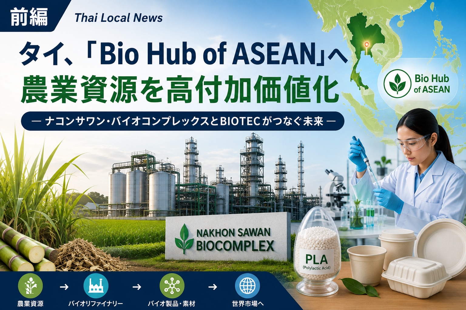 【前編】タイ、「Bio Hub of ASEAN」へ農業資源を高付加価値化ーナコンサワン・バイオコンプレックスとBIOTECがつなぐ農業・素材・製造ー