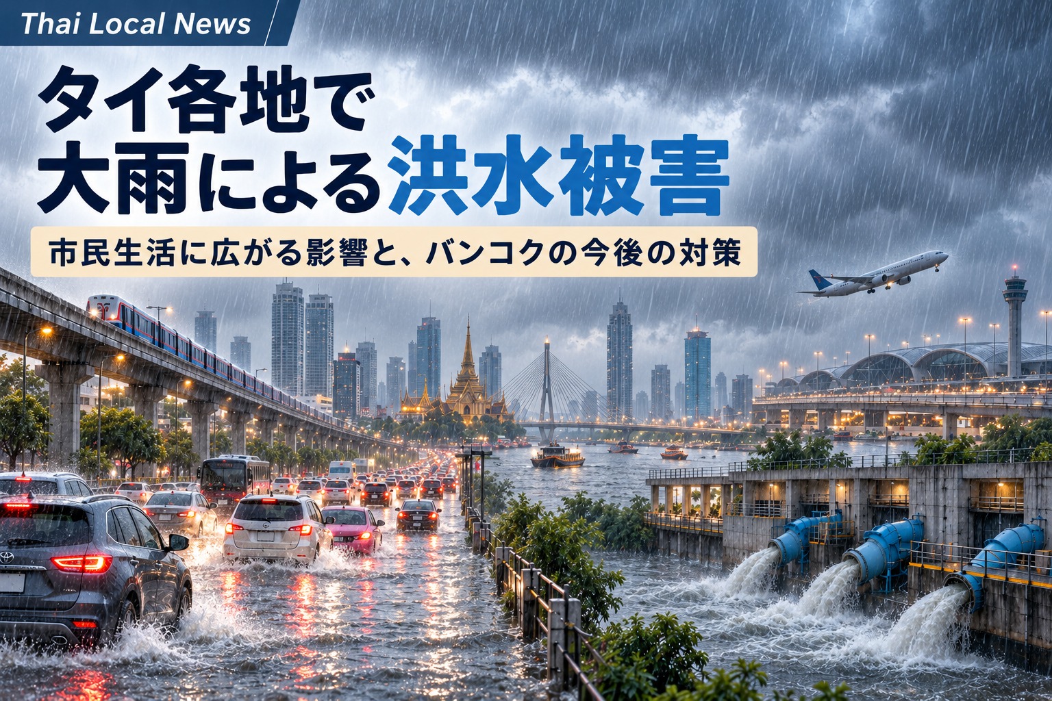 タイ各地で大雨・洪水、バンコクの都市機能にも影響― 学校・通勤・空港まで広がる影響、AIと大型インフラで「水が来る前」の対策へ ―