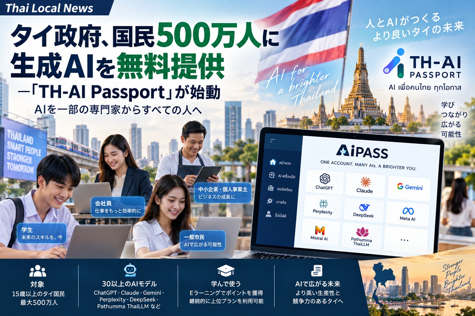 タイ政府、国民500万人にAI活用の機会ー「TH-AI Passport」始動、AIを「一部の専門家」から「すべての人」へ―